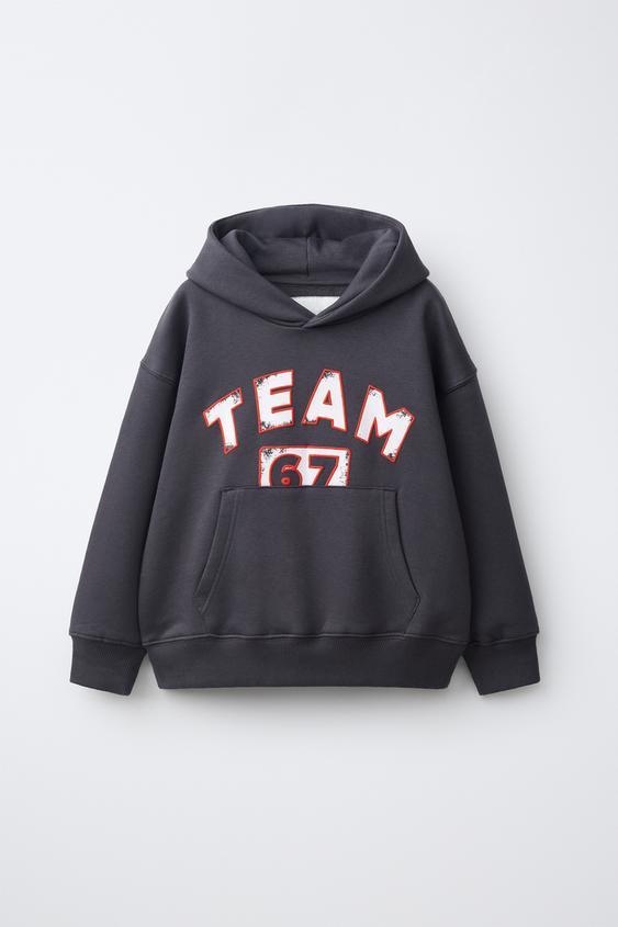 SWEAT À CAPUCHE ET INSCRIPTION EN RELIEF - Anthracite foncé de Zara - Image 0