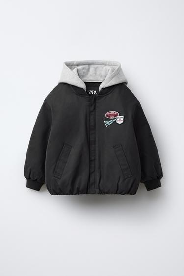 Zara REMOVABLE PATCHES HOODED BOMBER JACKET - Navy blue
