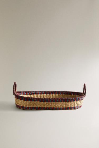 Zara CONTRAST OVAL SEAGRASS BASKET - Light beige