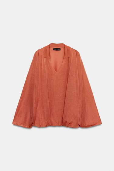 TOP EN MAILLE COL POLO - Orange de Zara - Image 4