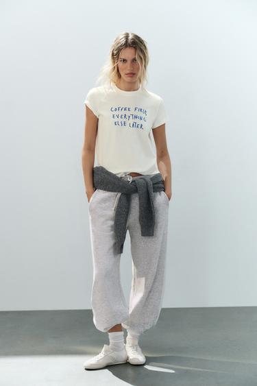 Zara TEXT T-SHIRT - White