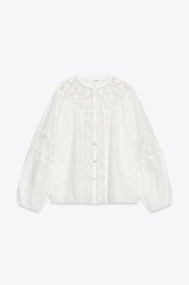 Zara ZW COLLECTION EMBROIDERED SHIRT - 白色