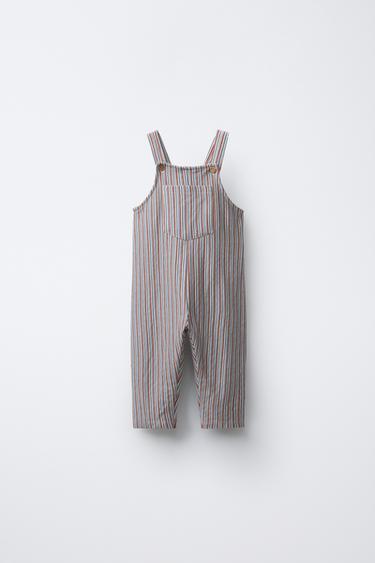 Zara STRIPED OVERALLS - Brown-Blue