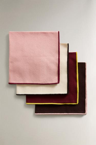 PACK OF COTTON NAPKINS WITH STITCHING (PACK OF 4) X COLLAGERIE - Pinks by Zara