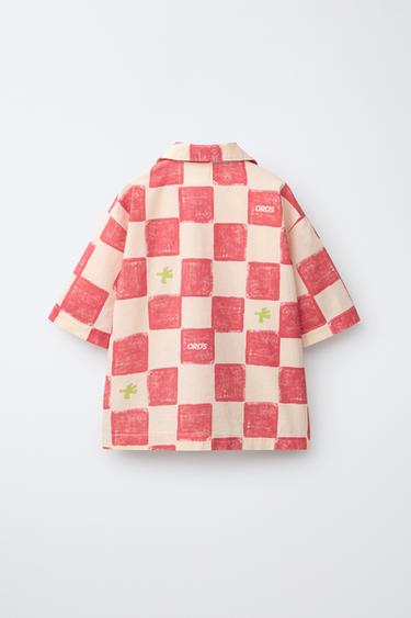 CHEMISE À CARREAUX AVEC LOGO - Rouge de Zara - Image 1