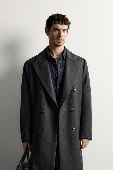 100% WOOL HERRINGBONE DOUBLE-BREASTED COAT — Gray 2