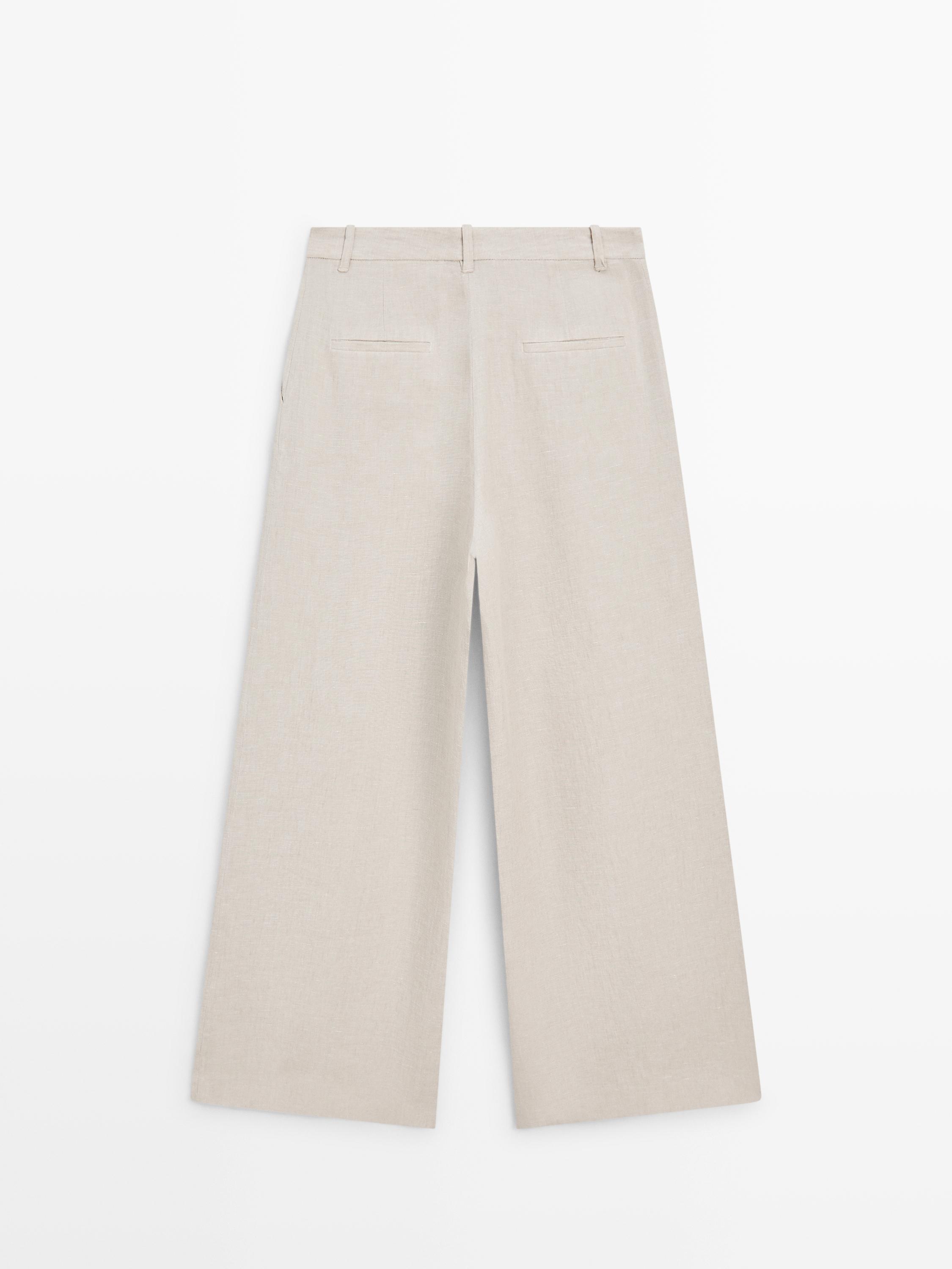 Linen capri trousers with darts