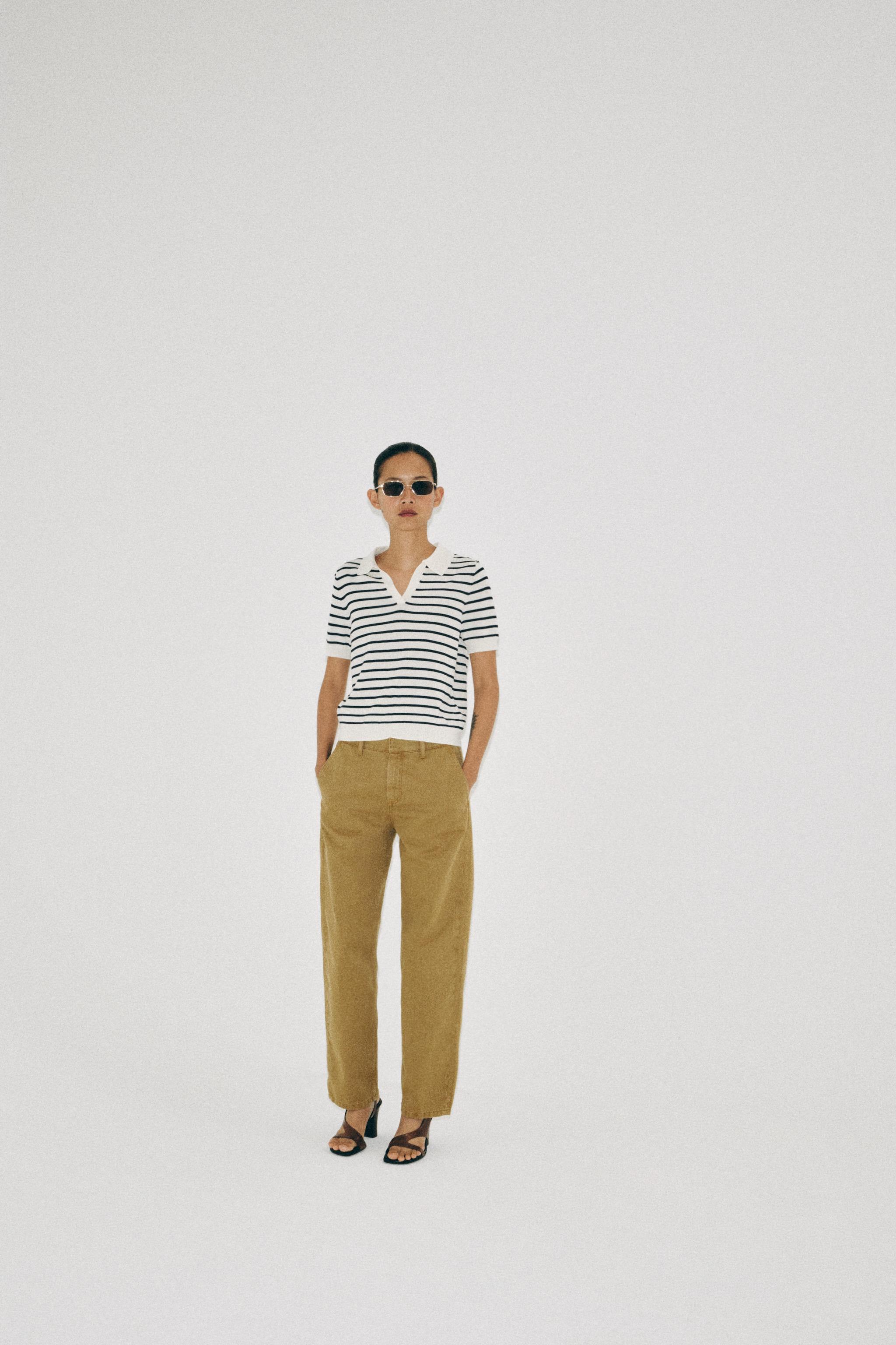 Zara KISA KOLLU ÇİZGİLİ TRİKO POLO görsel 6