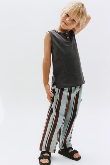 Zara 條紋工裝褲 - 淡藍色