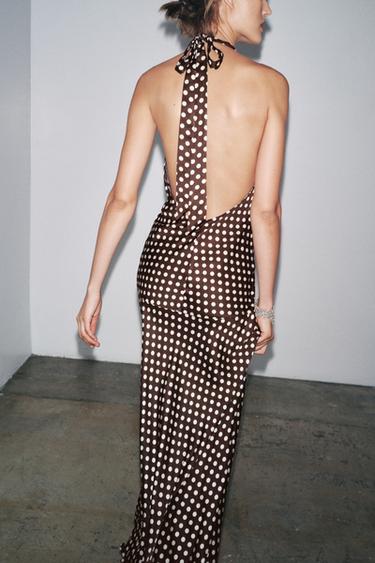 Zara ZW COLLECTION 波卡圓點繞頸洋裝 - 棕色