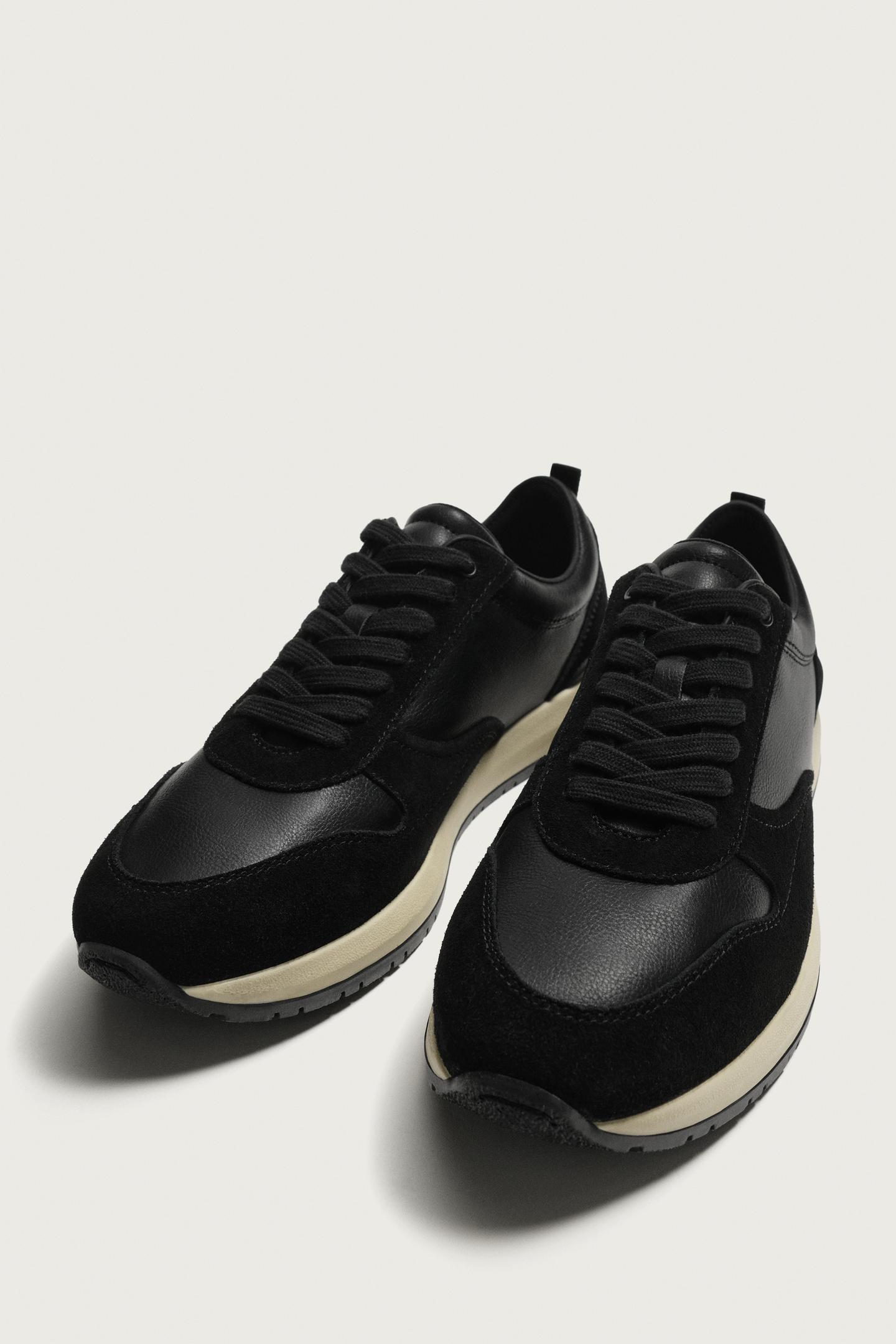 Мужские кроссовки Zara Casual Leather Detail, цвет: Чёрный — фото 5