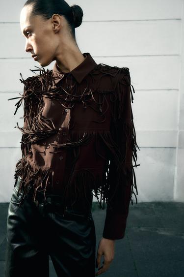 ZW COLLECTION MAXI FRINGE SHIRT - Brown by Zara - Image 0
