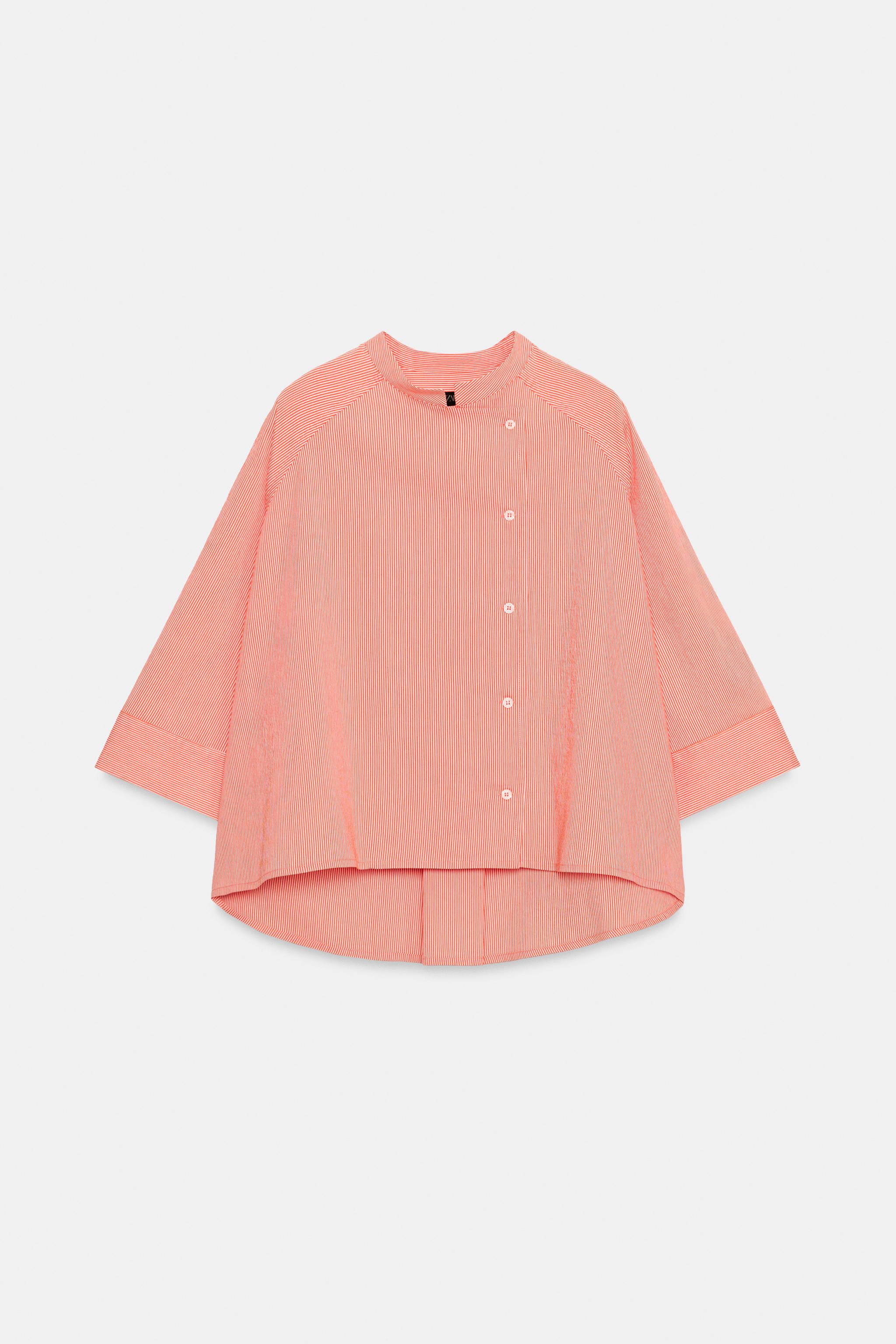 ZW COLLECTION ASYMMETRICAL STRIPED SHIRT - Tangerine | ZARA United