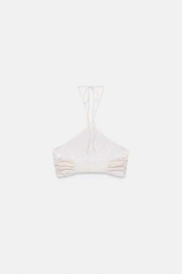 GINGHAM HALTER CROP TOP - Ecru / Beige by Zara - Image 5