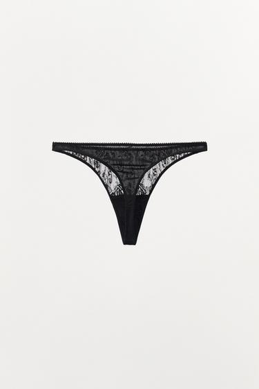 LACE THONG WITH FLORAL EMBROIDERY - Black by Zara - Image 4