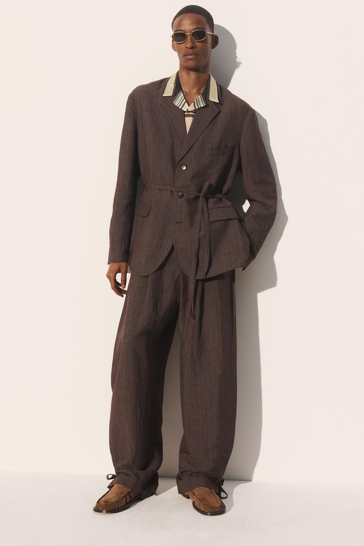 ÇİZGİLİ VİSKOZ KETEN TAKIM BLAZER