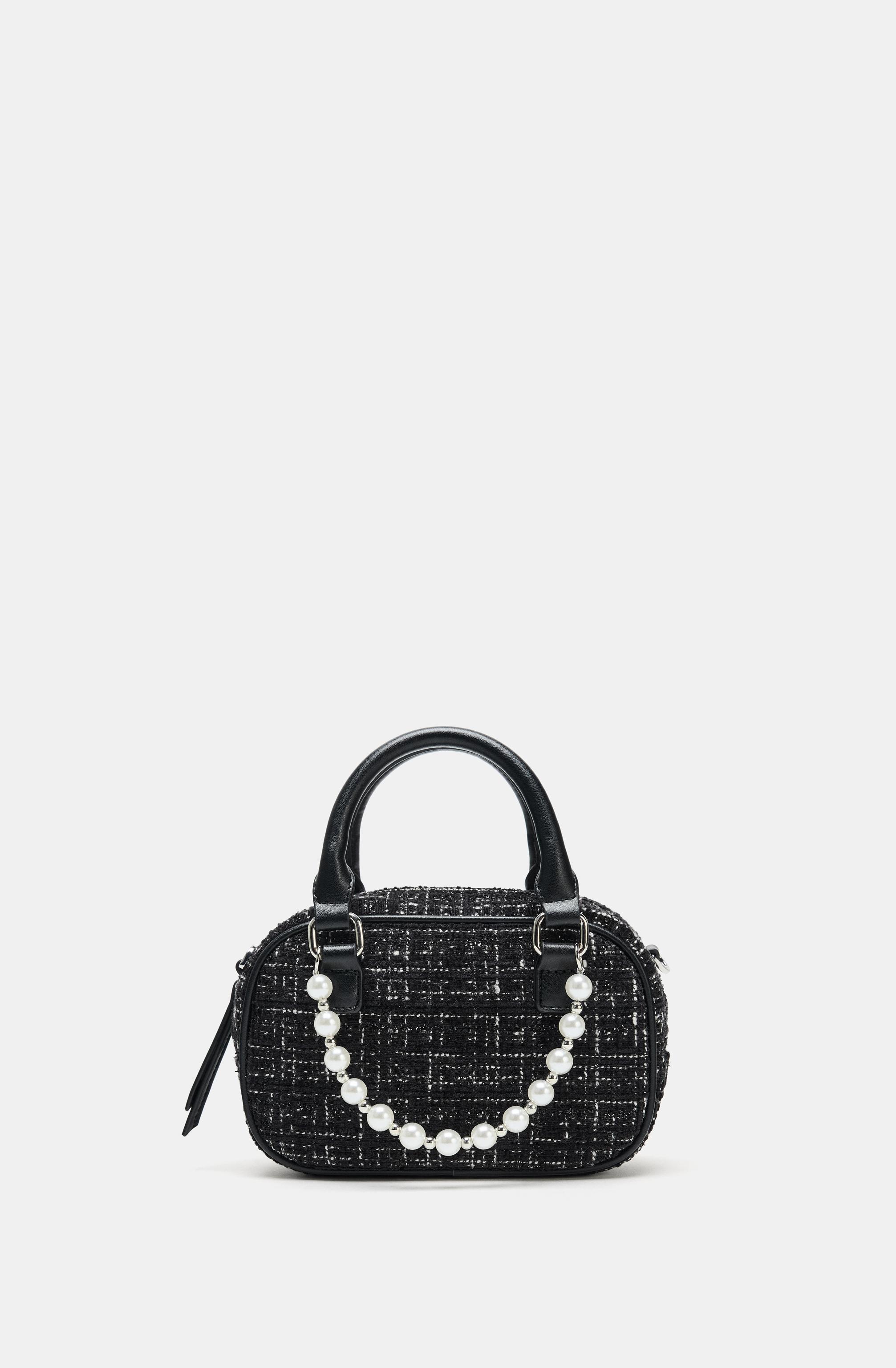 フェイクパール付きミニファブリックバッグ - ブラック | ZARA