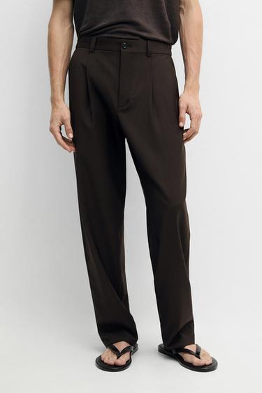 Zara Relaxed fit cool wool trousers with darts - Brown