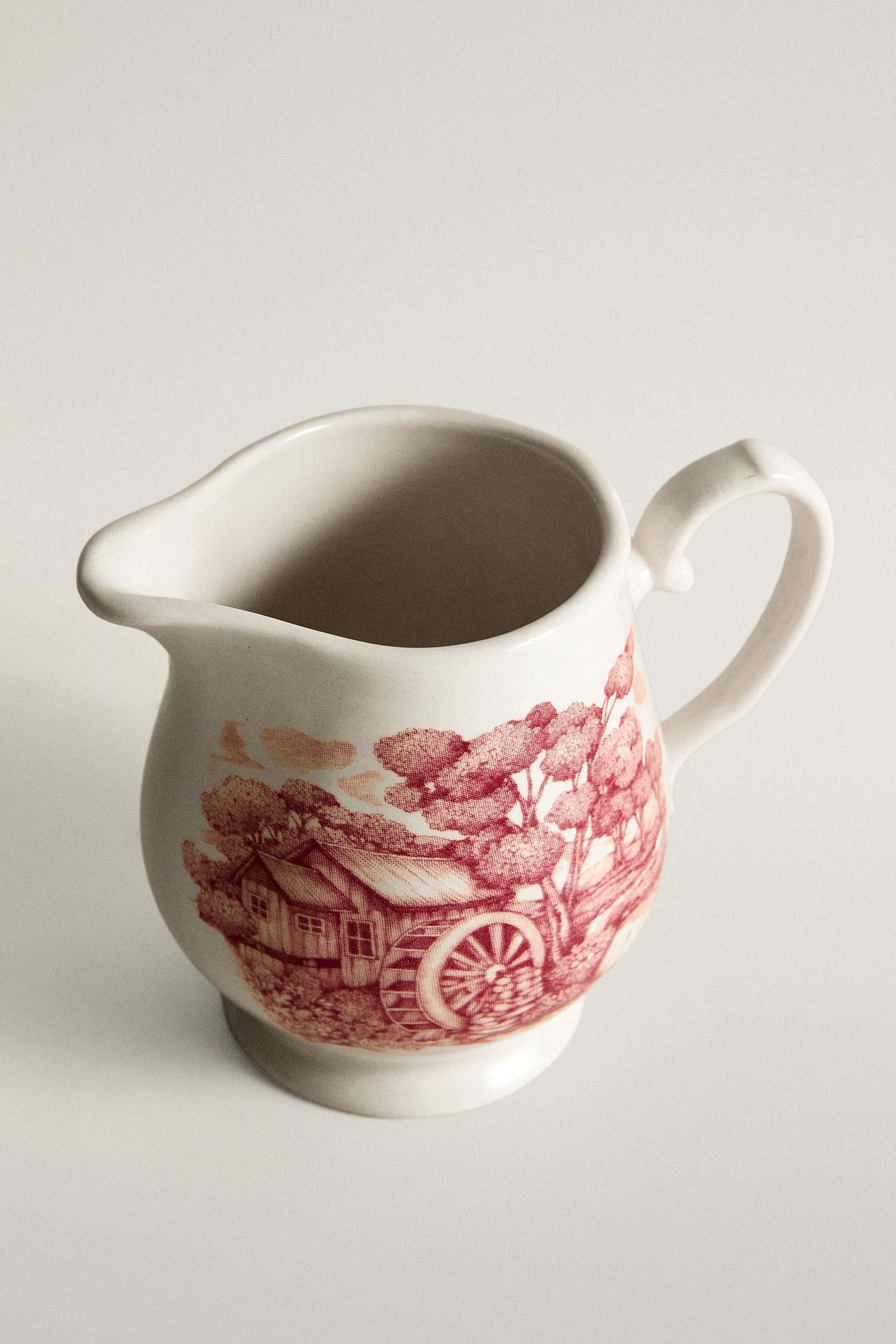 EARTHENWARE CREAM PITCHER LANDSCAPE — Burgundy