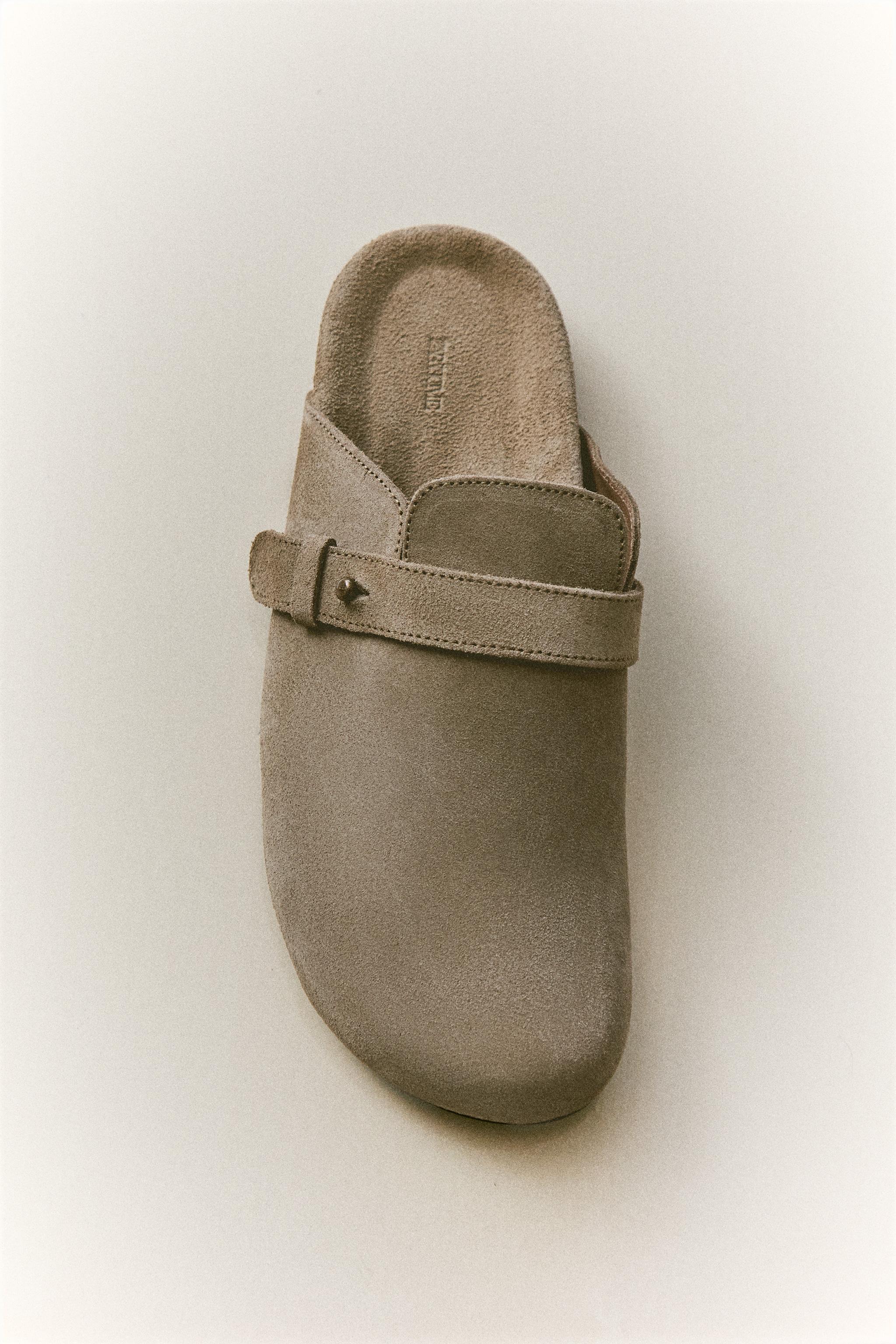 LEATHER MULE CLOG SLIPPERS WITH STUD DETAIL