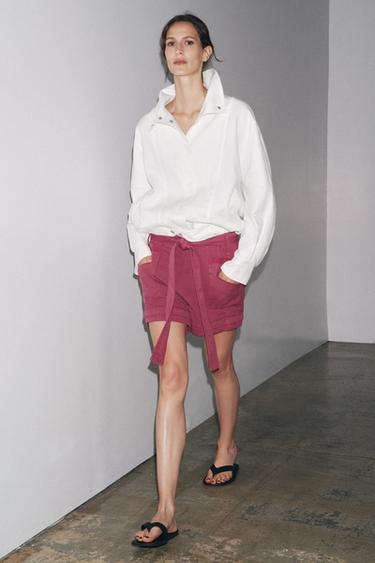 Zara FLOWY BELTED SHORTS ZW COLLECTION - Pink - Image 0