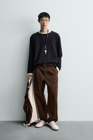 LONG SLEEVE T-SHIRT WITH CONTRAST RIB - Navy blue by Zara