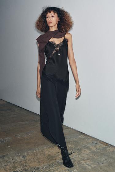 Zara ZW COLLECTION LACE CAMISOLE TOP - Black