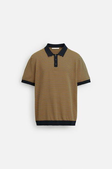 STRIPED KNIT POLO SHIRT - Orange by Zara - Image 6