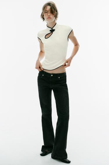 SATIN TOP WITH PIPING AND FROG FASTENING - Oyster-white by Zara