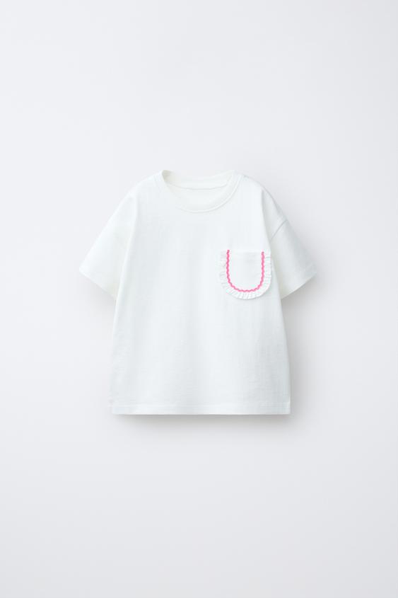 CAMISETA BOLSILLO VOLANTE - Blanco de Zara - Imagen 0