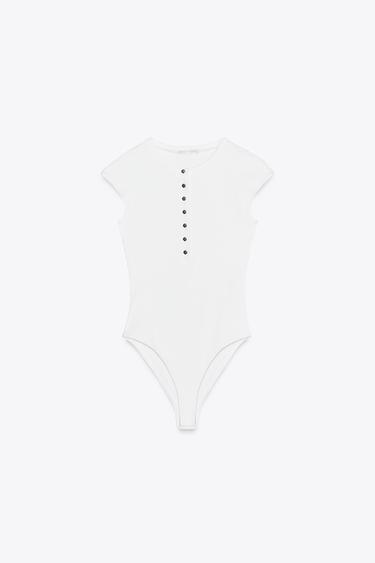 RIBBED BODYSUIT WITH BUTTONS - White by Zara - Image 4