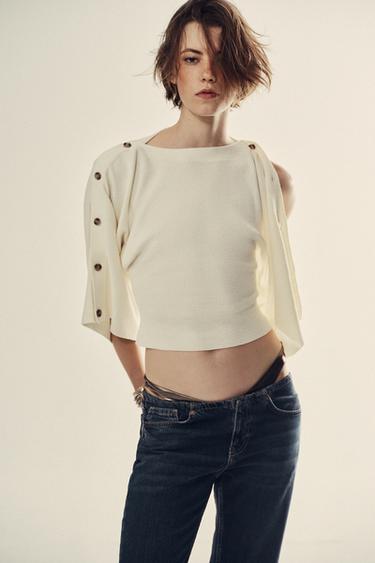 JUMPER WITH CAPE SLEEVES AND BUTTONS - Ecru by Zara