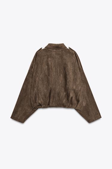 SUEDE EFFECT BOMBER JACKET - Dark brown by Zara - Image 2