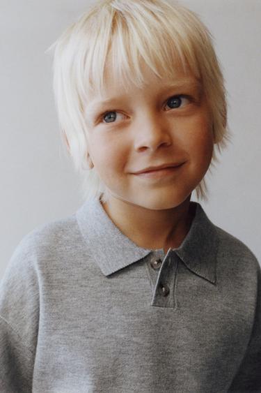 PULL POLO EN MAILLE - Gris chiné de Zara