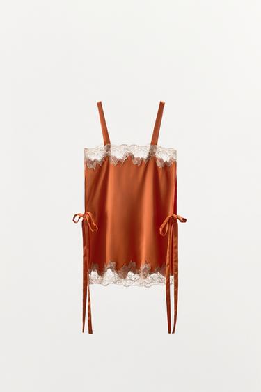 SATIN TOP WITH EMBROIDERY AND TIES - Orange by Zara - Image 6