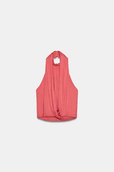TOP HALTER SATINADO - Coral oscuro de Zara - Imagen 0