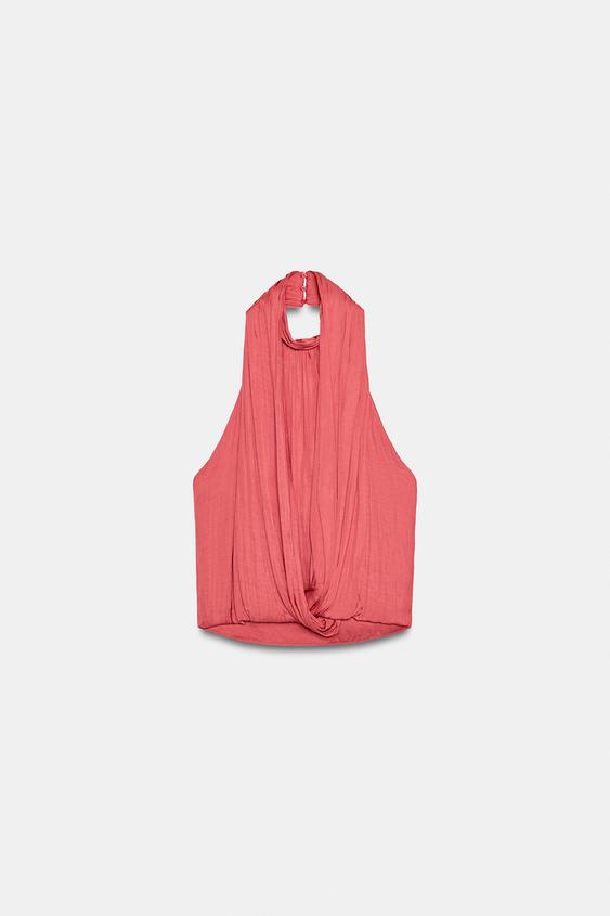 SATIN HALTER TOP - Dark coral by Zara - Image 0