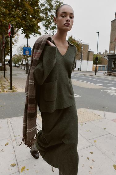 SOFT-TOUCH KNIT MIDI SKIRT - Green marl by Zara - Image 0