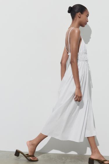 ROBE MIDI EN POPELINE À BRETELLES - Blanc de Zara - Image 3