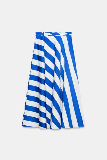 JUPE MI-LONGUE RAYURES CEINTURE - Bleu / Blanc de Zara - Image 6