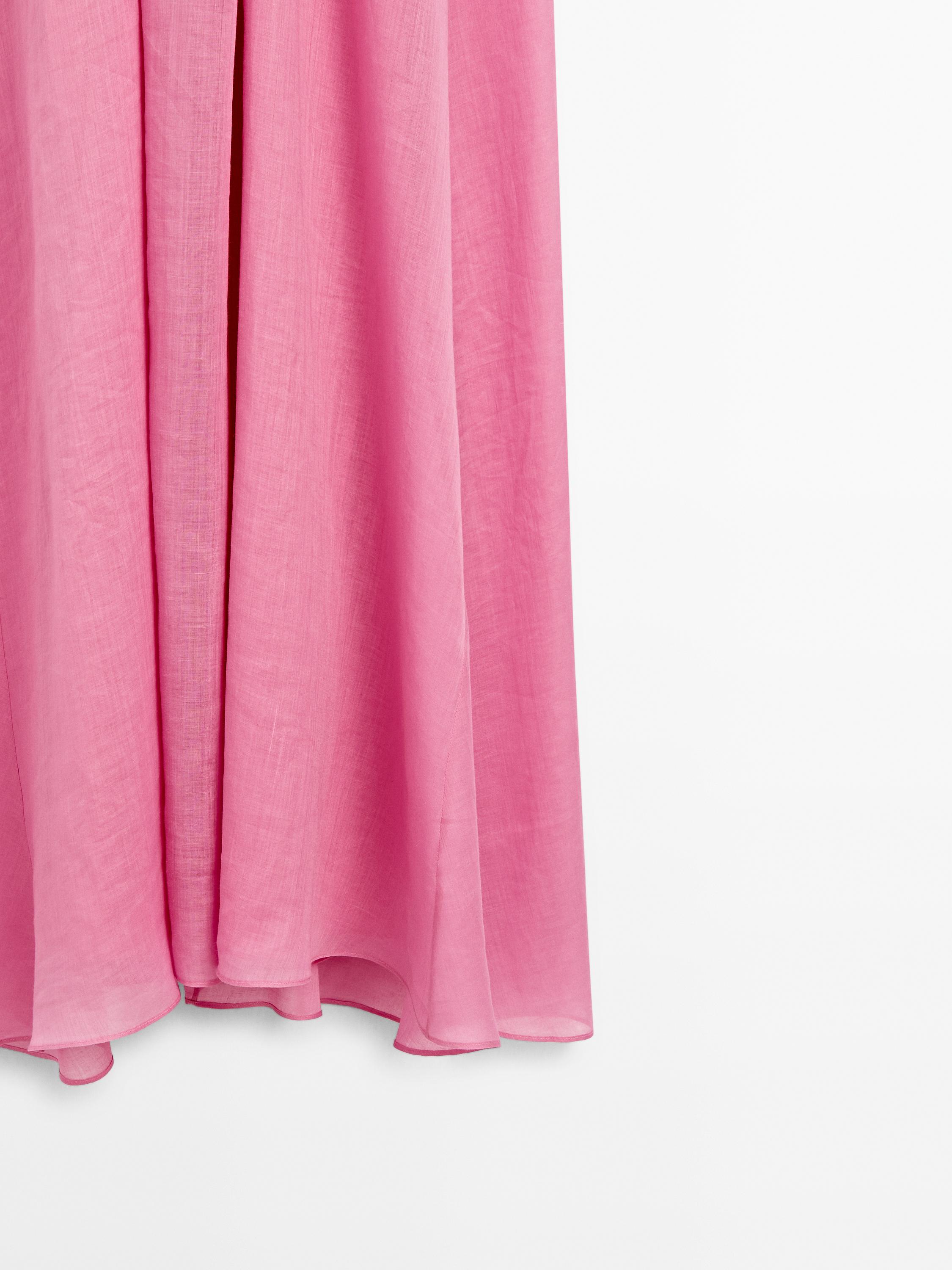 Long gathered halter neck dress