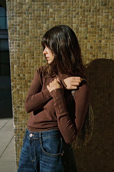 Zara BASIC PLAIN KNIT JUMPER - Chocolate