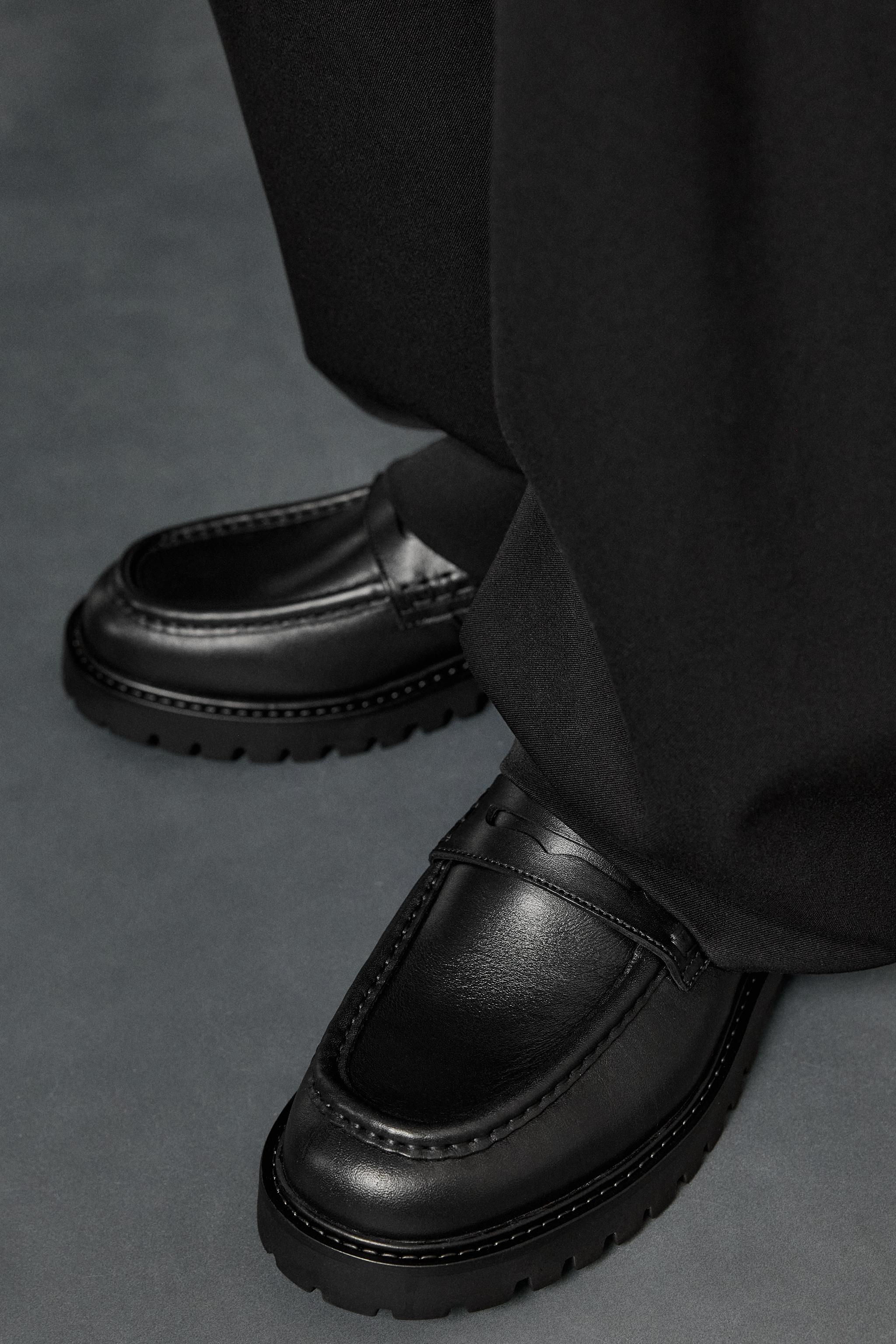 LEATHER TRACK PENNY LOAFERS - Black | ZARA United States
