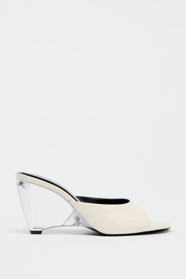 LEATHER TRANSPARENT WEDGE MULES - Ecru White by Zara