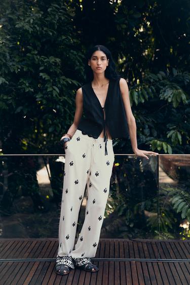 LINEN BLEND WAISTCOAT WITH CUTWORK EMBROIDERY - Black by Zara - Image 0