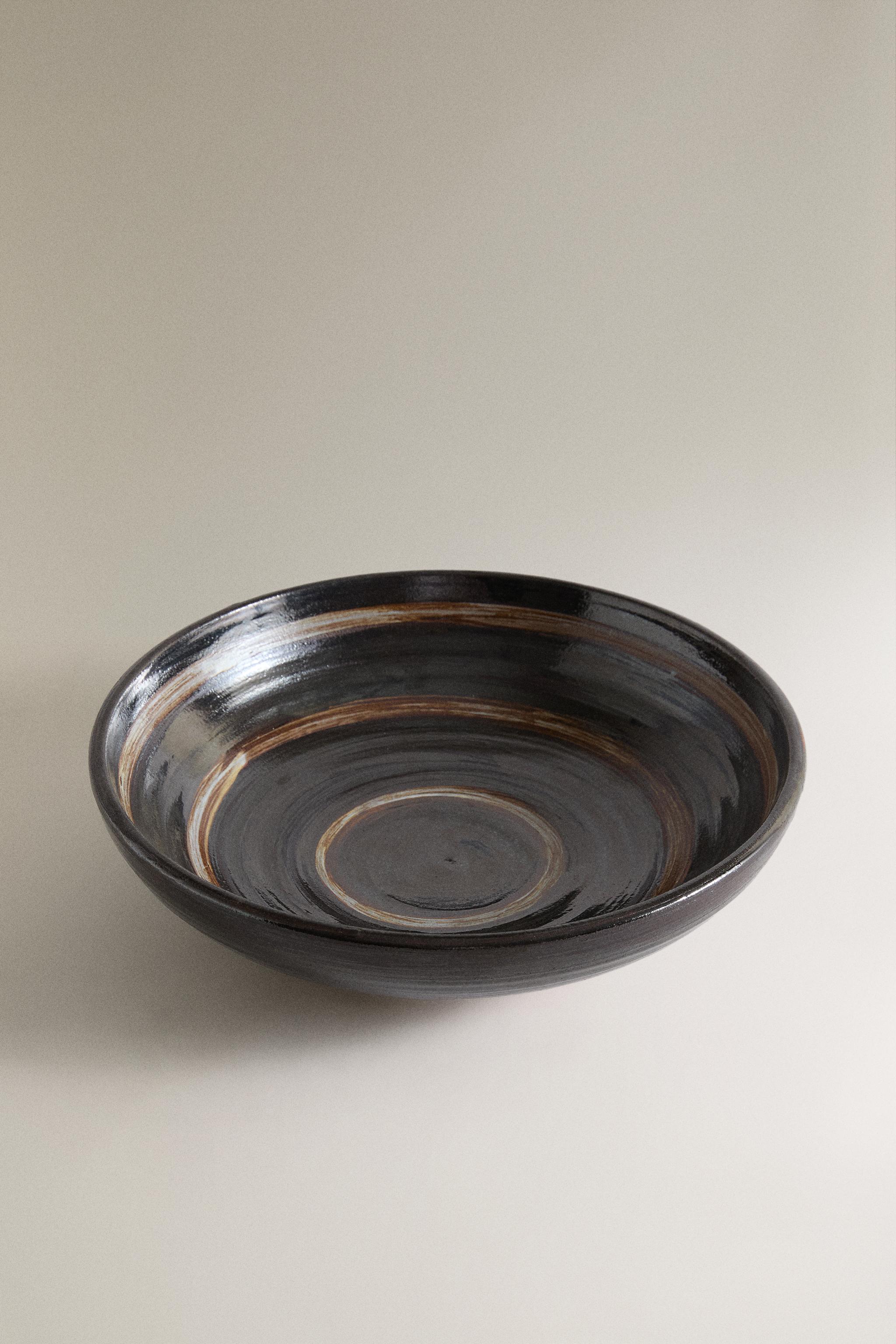 ENAMELED DECORATIVE BOWL — Brown