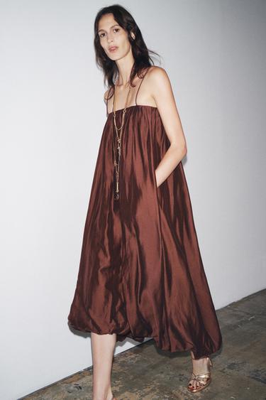 Zara ZW COLLECTION MULTI-POSITION BALLOON DRESS - Terracotta