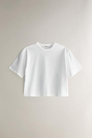 Zara SHORT SLEEVE COTTON T-SHIRT - White
