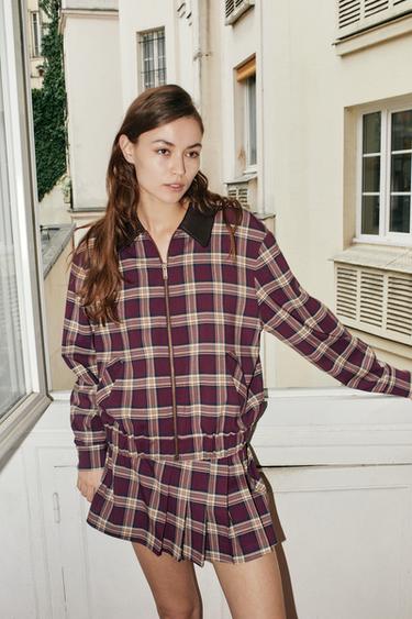 PLAID SKORT WITH BOX PLEATS - Burgundy by Zara