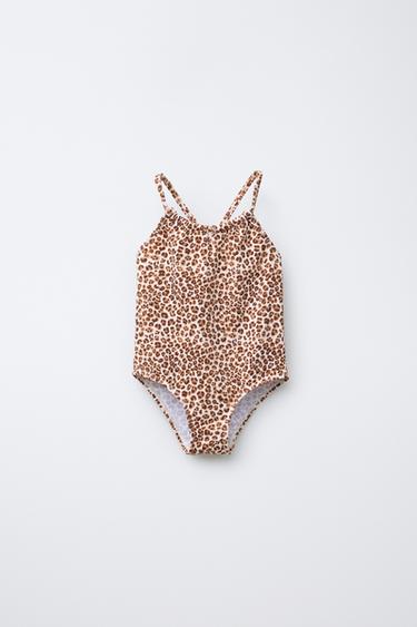 Zara 2-6 YEARS/ ANIMAL PRINT CUT-OUT SWIMSUIT - Light beige